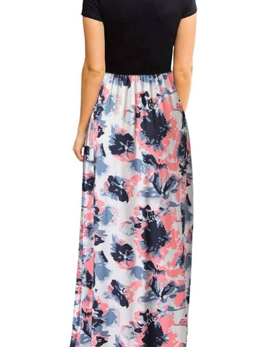 Amazon Floral Maxi Dress in Pink, Navy and Light Blue